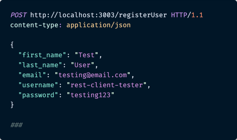 Example POST /registerUser JSON request