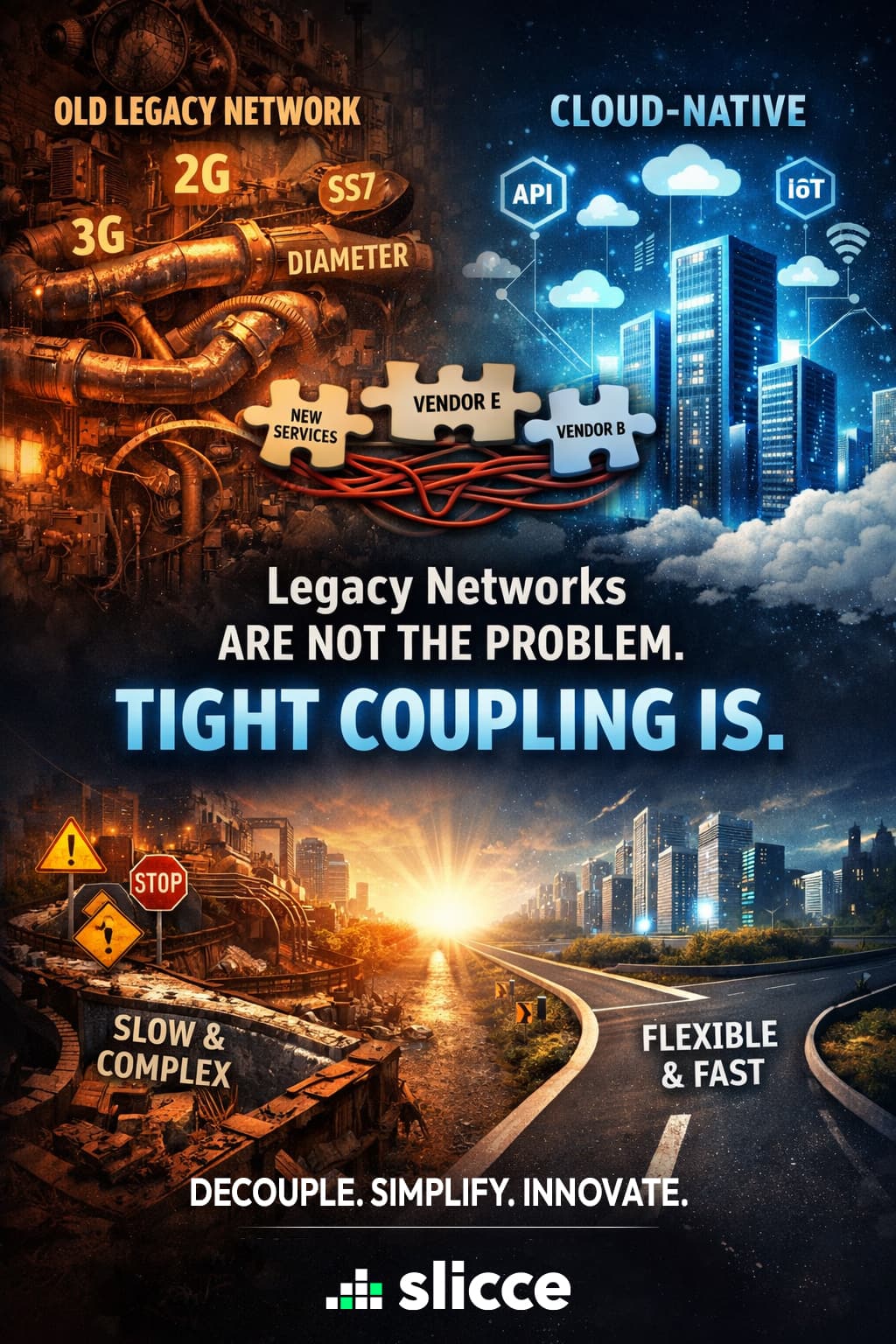 Legacy networks are not the problem.  Tight coupling is.